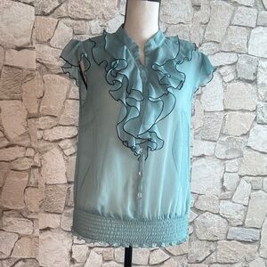 BCX Teal Ruffled Blouse